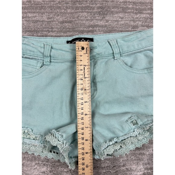 Imperial Star Shorts Girls 16 Green Lace Accent Jean Hot Pants Distressed - Picture 6 of 12